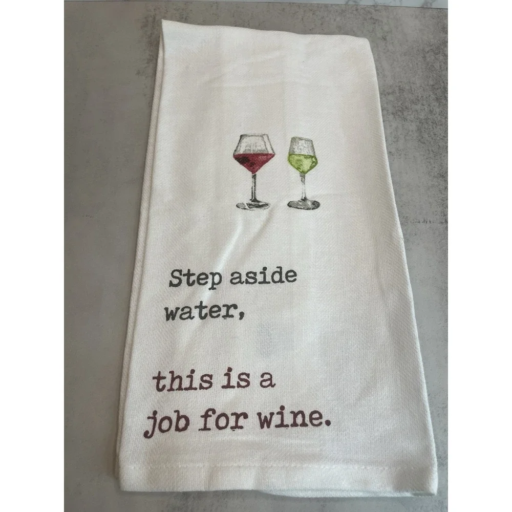 NOLA Living Wine Hand Dish Towel, White NWT